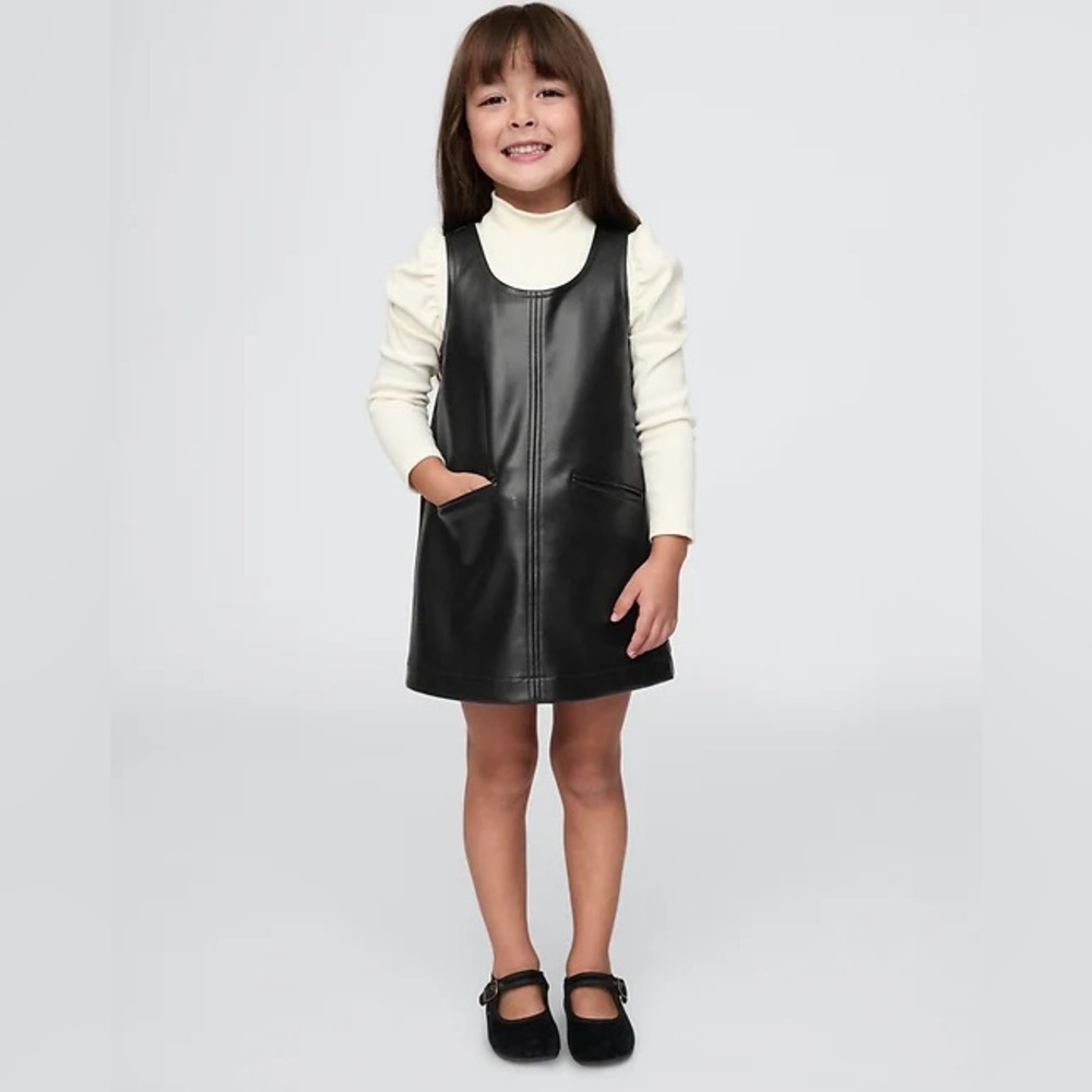GAP 2T Faux Leather Dress w/ Cream Shirt: LIKE NEW!